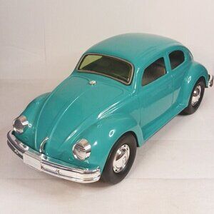 Ichiko Volkswagon Beetle Friction Drive (Tested) VW Tin Toy Teal Vintage Japan
